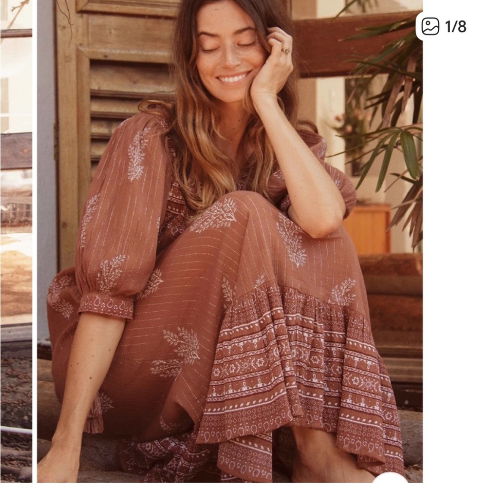 Daughters of India Rust Brown Printed Bohemian Maxi Dress - Picture 13 of 14